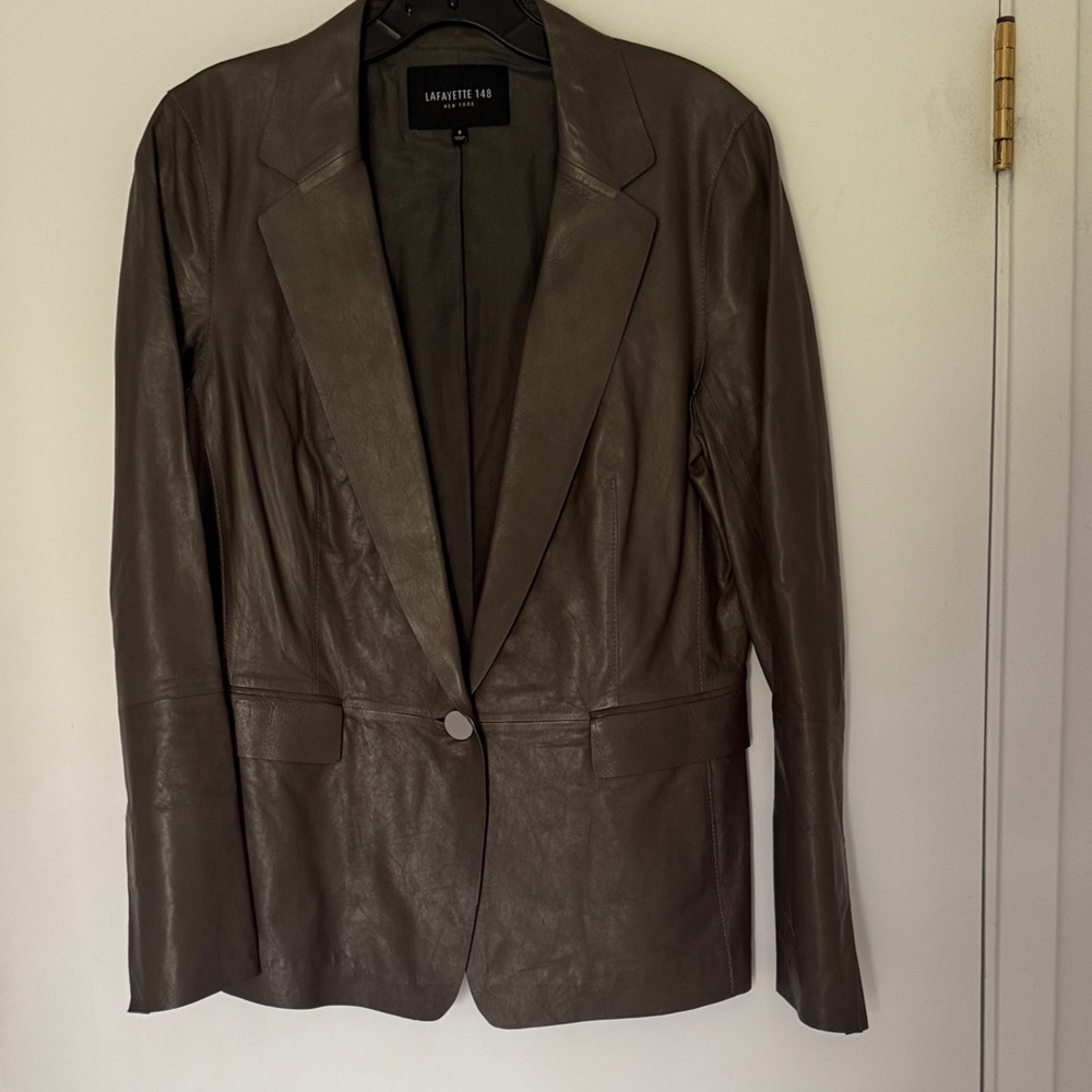 Lafayette 148 New York Gray Leather Jacket